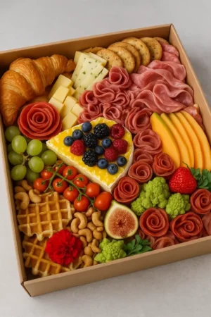 19x14 charcuterie box Hamilton with cheese and meat Papillon medium grazing box for events in Hamilton charcuterie delivery Hamilton with artisan meats and fruits event platter with prosciutto, cheddar, olives, and crackers